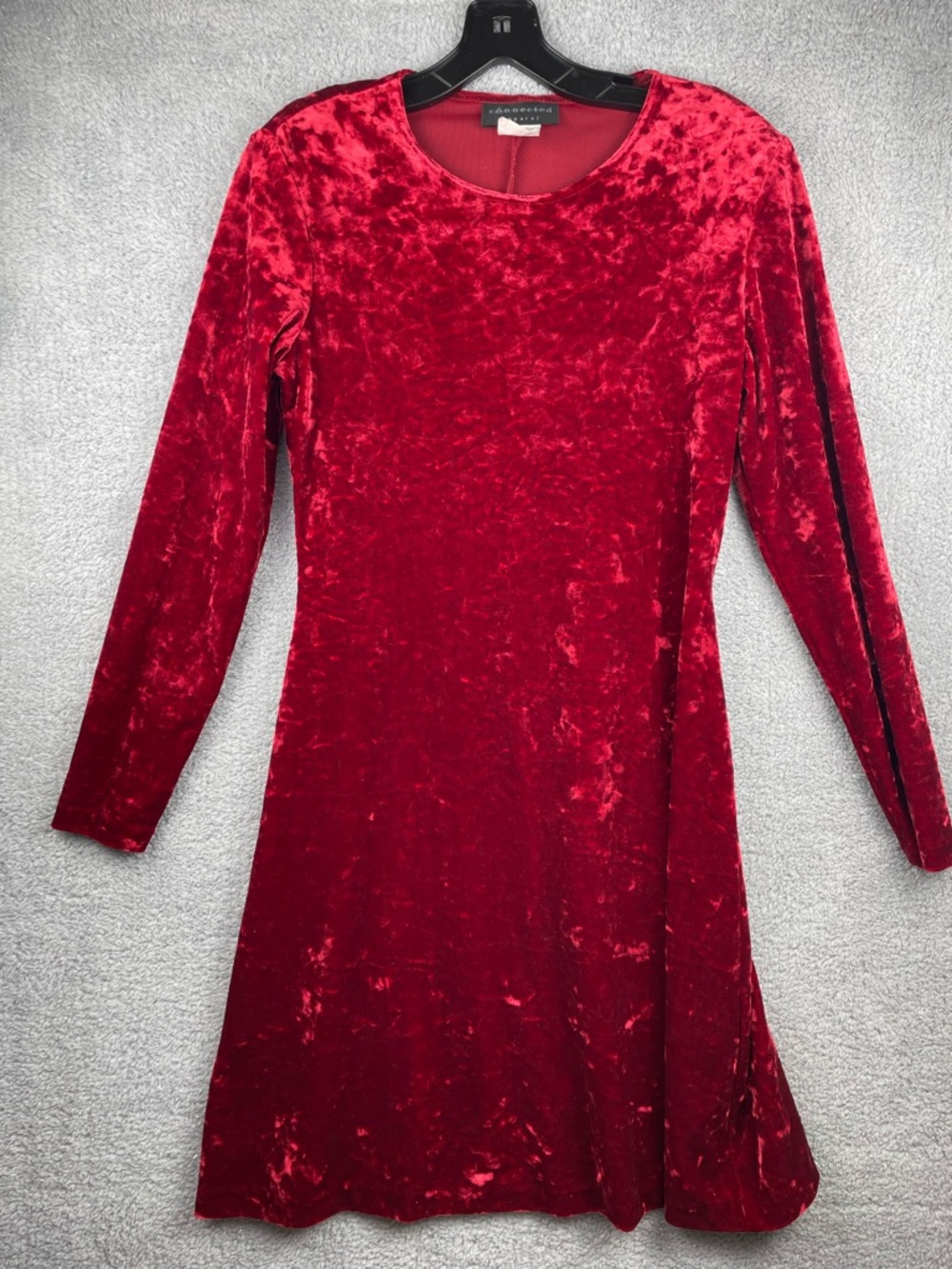 connected apparel Red Crushed Velvet Long Sleeve Dress